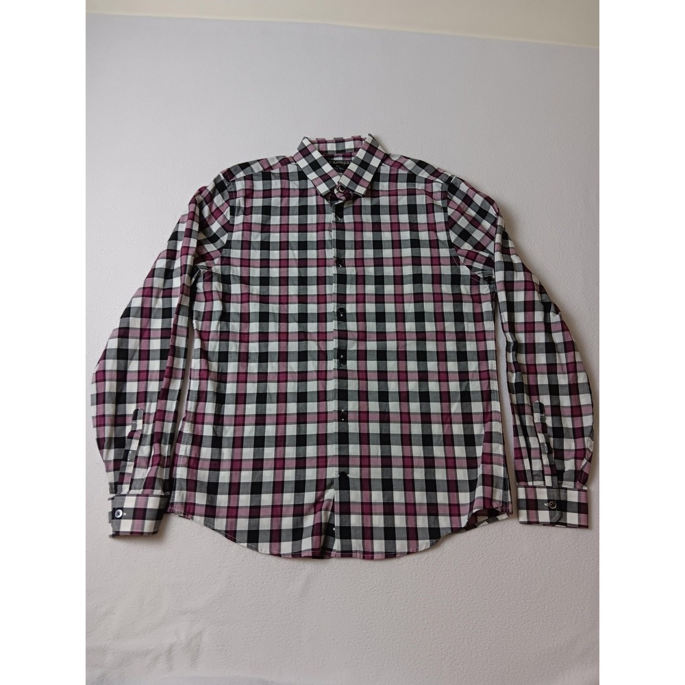 Express Shirt Mens Medium Multicolor Plaid Long Sleeve Button Up Slim Modern Fit